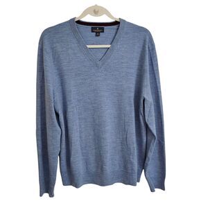 Brooks Brothers Sweater Mens Medium Blue Extra Fine Merino Wool V-Neck Preppy